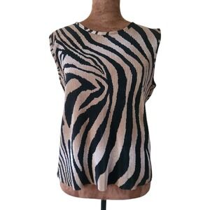 90's Vintage Tank Top Pleated Animal Print Women's Size M Black Tan Zebra